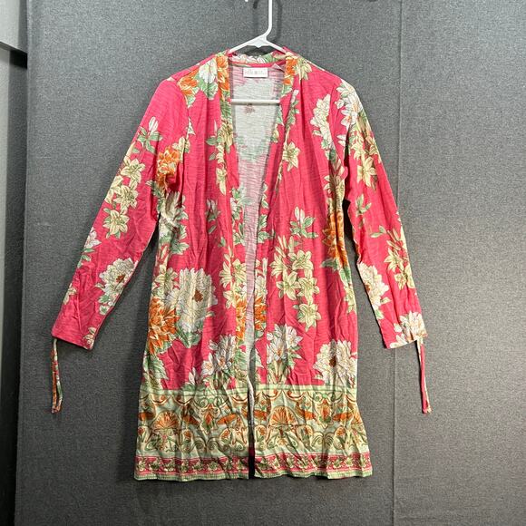 Belle by Kim Gravel Slub Knit Don't Be Koi Printed Duster Shrimp Size XXS - Picture 1 of 14
